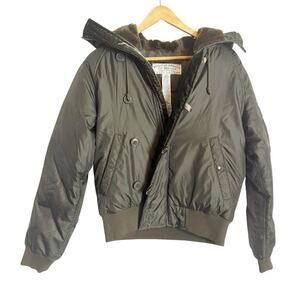 Vintage Polo Jeans 90s Y2K Green Hooded Bomber Puffer Jacket Small